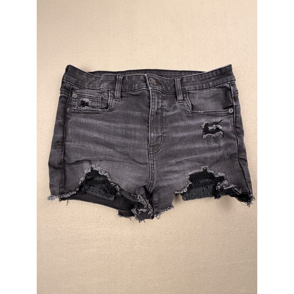 AE Next Level Stretch High High Rise Black Distressed Cutoff Shorts